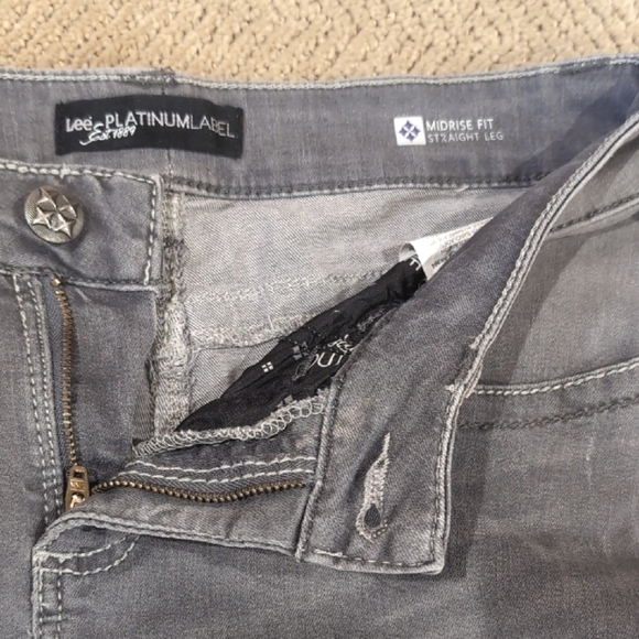 Lee Platinum Label Grey Gray Jeans Mid Rise Straight Leg Selvedge Denim - Size 6 - Picture 7 of 11